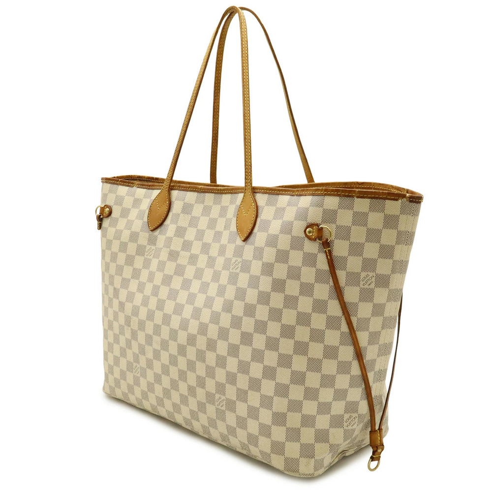 Louis Vuitton Neverfull Damier Bag White Shoulder Tote Azur White